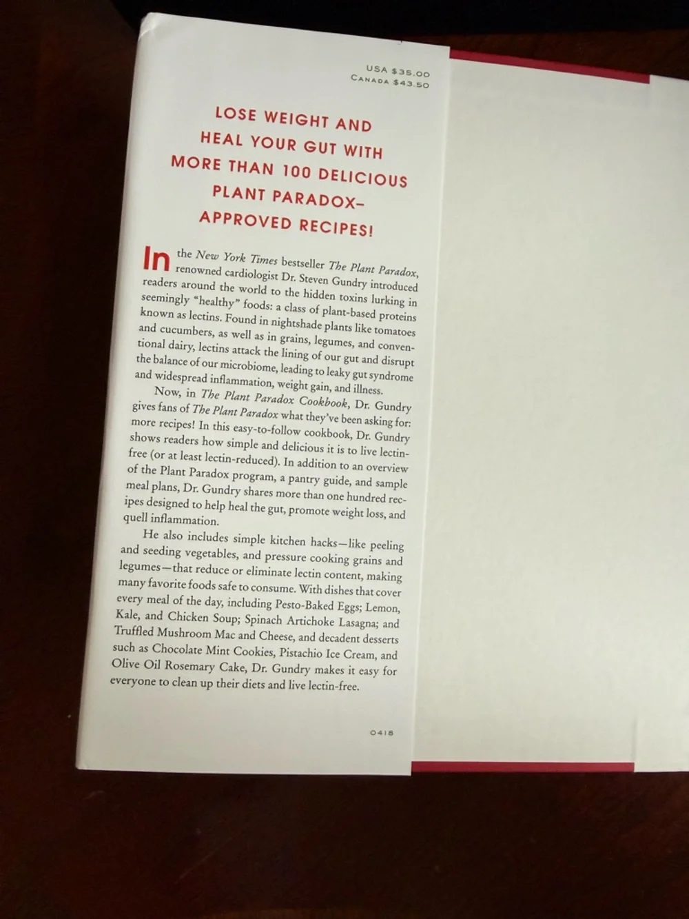 The Plant Paradox Hardcover cookbook Book